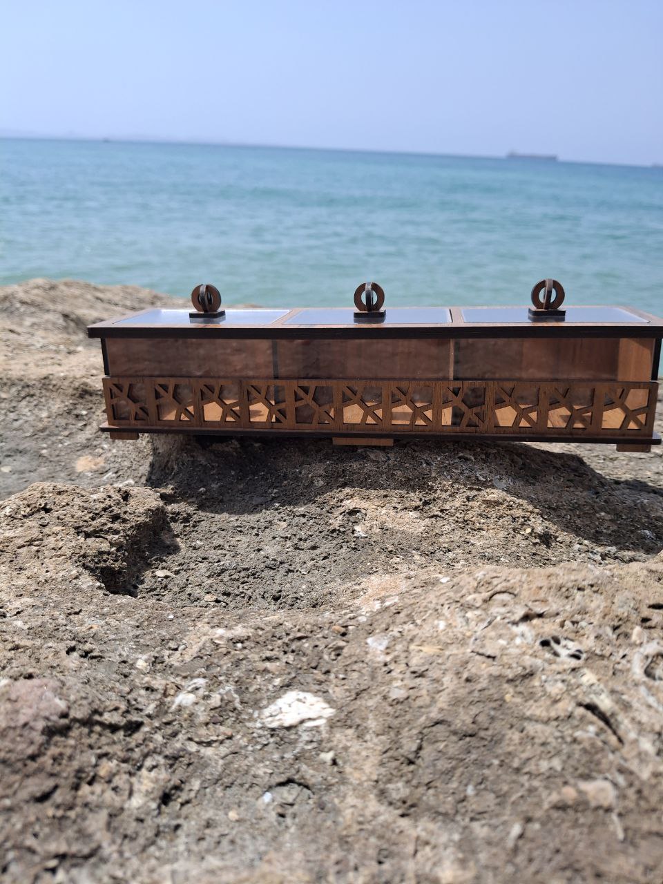 باکس چوبی آجیل و خشکبار طرح دایموند۳خونه(فندقی)