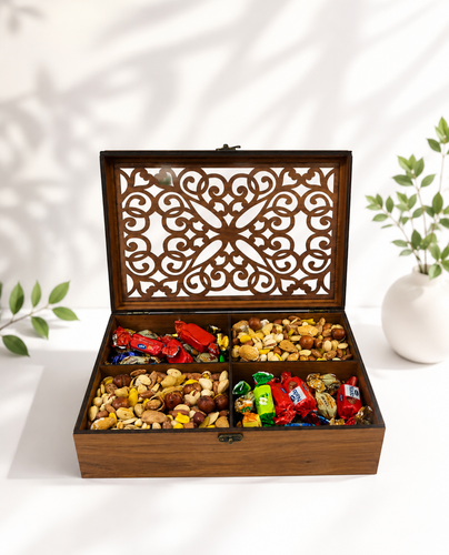 باکس چوبی آجیل وخشکبار گیفتانه مدل لاله۴خونه فندقی