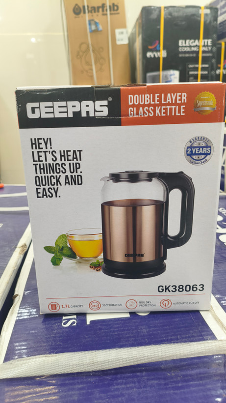 کتری برقی شیشهای دو جداره GEEPAS مدل GK38063 ظرفیت 1.7 لیتر(گیفتانه)